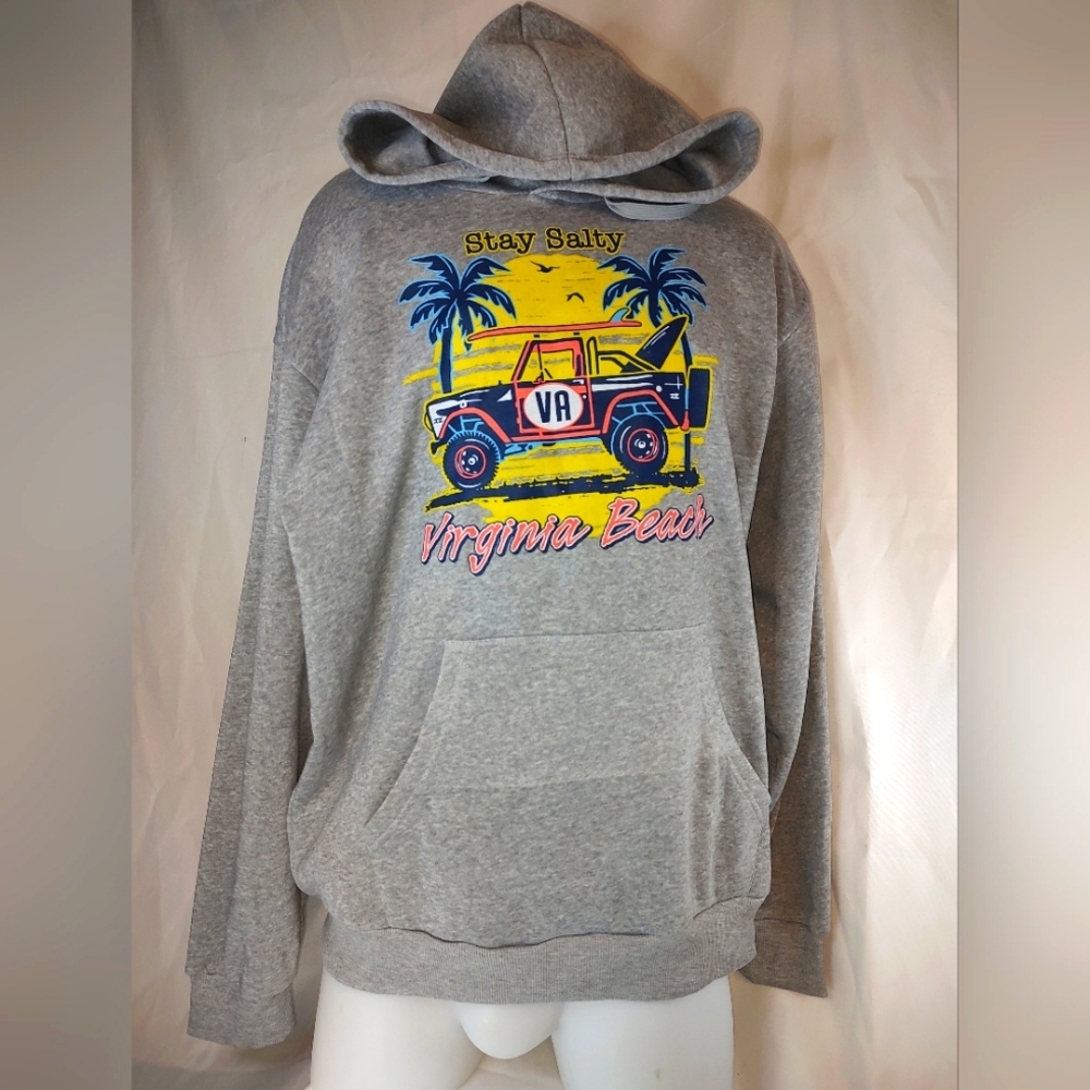 New With Tags John's Fashion Men's Large Gray Virginia Beach Hoodie